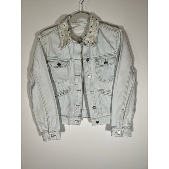 Isabel Marant light blue jean jacket beaded collar boho hippie sz 36(XS/4) Paris - Picture 1 of 11